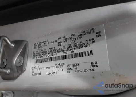 2015 Ford Escape Se z USA, uszkodzony, nr VIN 1FMCU9GX0FUC58492